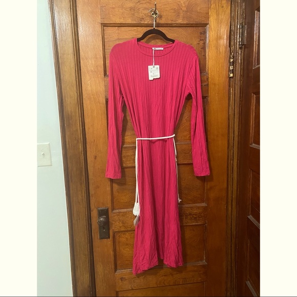 Zara ribbed long sleeve pink maxi dress NWT - Picture 1 of 3